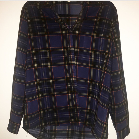 JOA Blue Plaid Chiffon Button Up Shirt - Picture 5 of 8